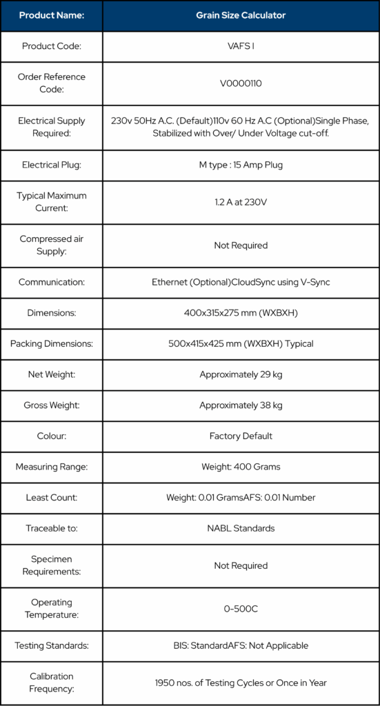 VAFS 1 Grain Size Calculator