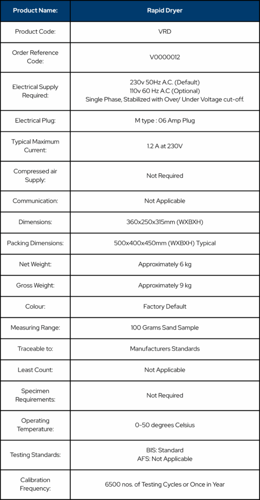 Versatile Rapid Dryer Information